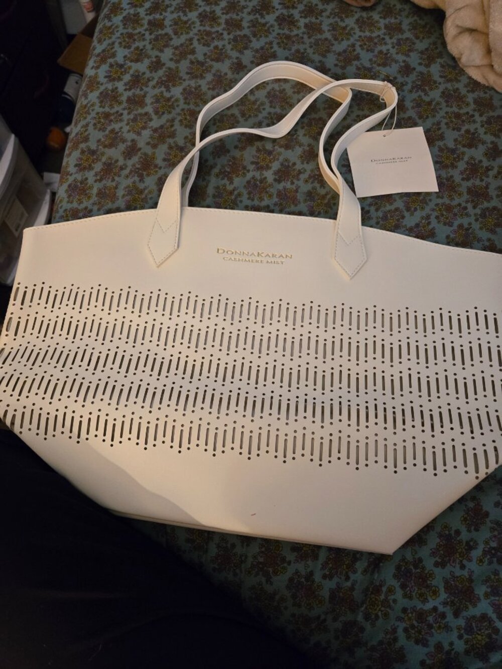 Donna Karan Cashmier Mist ivory leather large handbag NWT